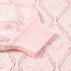 Women's Gossamer Pink Openwork Plaid Puff Sleeve Cropped Sweater - Image 9