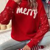 Women's Racing Red Merry Graphic Christmas Turtleneck Sweater with Sequin Sleeves - Image 9