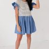 Chic Women's Black Stripe Ruffle Denim Patchwork Mini Dress - Image 12