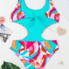 Women's Reversible Purple Abstract Geometry Print One Piece Swimsuit with Daring Cutout Design - Image 32