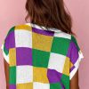 Women's Tillandsia Purple Sequin Doughnut Graphic Colorblock Short Sleeve Sweater - Image 2