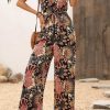 Women's Black Floral Print Belted Sleeveless Wide Leg Jumpsuit for Summer - Image 8