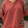 Plus Size Women's Redwood Burl Aztec Patchwork Drop Shoulder Sweatshirt - Image 9