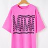 Bright Pink Checker MAMA Letter Printed Graphic Plus Size T-Shirt for Women - Image 5