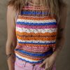 Women's Dark Blue Striped Textured Knit Crew Neck Sweater Vest for Casual Summer Outings - Image 3