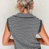 Women's Gray Stripe Sleeveless V Neck Sweater Vest with Pockets - Image 3