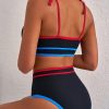 Women's Black Triple Color Trimmed High Waist Bikini Set with Unique Knot Straps - Image 2