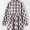 Women's White Plaid Mini Dress with Bubble Sleeves and High Waist - Image 10