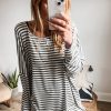 Women's Gray Stripe Oversized Long Sleeve Top with Drop Sleeves - Image 6