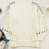 Women's Modern White Contrast Stitch Detail Ribbed Trim Crew Neck Sweater - Image 9