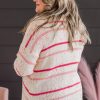 Plus Size Pink Stripe Drop Shoulder Side Split Sweater - Image 3