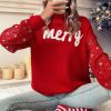 Women's Racing Red Merry Graphic Christmas Turtleneck Sweater with Sequin Sleeves - Image 6