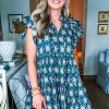 Women's Blue Retro Floral Print Ruffle Short Sleeve Mini Dress - Image 11