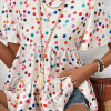 Women's White Colorful Polka Dot Short Sleeve Tiered Ruffled Babydoll Blouse - Image 10