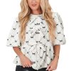 Charming Women's White Bowknot Print Bubble Sleeve Blouse - Trendy and Stylish - Image 13