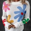 Women's White Floral Pattern Crew Neck Sweater - Image 3