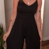 Women's Black Spaghetti Straps Open Back Pleated Wide Leg Jumpsuit - Casual Summer Fashion - Image 6