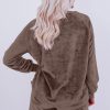 Women's Coffee Solid Fleece Lounge Set 2 Piece Loose Fit Set - Image 2