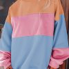 Women's Sky Blue Colorblock Patchwork Drop Shoulder Sweatshirt - Image 2