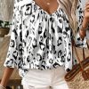 Women's Fierce Black Leopard Print 3/4 Sleeve V Neck Blouse - Image 6