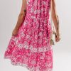 Women's Rose Floral Sleeveless Tasseled Lace-up Neck Tiered Midi Dress for Spring - Image 2