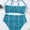 Women's Blue Floral Print Smocked Bikini Set - Stylish and Comfortable Swimwear - Image 8