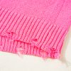 Bright Pink Distressed Hem Short Sleeve Knitted Button Front Sweater for Women - Image 12