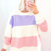 Women's Beige Colorblock Patchwork Drop Shoulder Crewneck Sweatshirt - Image 6