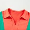 Women's Grapefruit Orange Color Block Patchwork Long Sleeve V Neck Top - Image 6