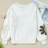 Women's White Floral Pattern V Neck Drop Shoulder Long Sleeve Sweater - Image 9