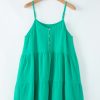 Women's Sea Green Textured Buttoned Mini Dress with Thin Straps - Image 11