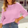 Women's Pink Crochet Knit Drop Shoulder Sweater - Image 4