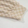 Women's Khaki Checkered Print Kangaroo Pocket Drawstring Hoodie - Image 14