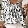 Women's Fierce Black Leopard Print 3/4 Sleeve V Neck Blouse - Image 3