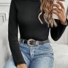 Women's Black Mock Neck Thermal Lined Long Sleeve Tee - Image 6