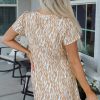 Women's Khaki Abstract Print V Neck Short Sleeve Shift T-Shirt Dress - Image 2