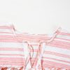 Chic Pink Stripe Plus Size Blouse with Puff Sleeves and Tassel Tie Detail - Image 8