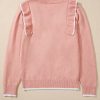 Women's Light Pink Ruffled Bowknot Long Sleeve Sweater with Ribbed Trim - Image 7