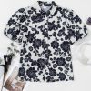 Women's Black Floral Bubble Sleeve Casual Shirt - Elegant Summer Top - Image 7