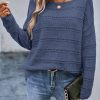 Women's Real Teal Pointelle Knit Boat Neck Drop Shoulder Sweater - Image 4