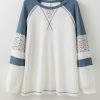 Women's White Floral Patchwork Waffle Knit Long Sleeve Top - Image 6