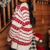 Women's White Western Geometric Patterned Crew Neck Loose Sweater - Image 3