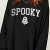 Women's Spooky Black Crew Neck Halloween Ghost Print Sweatshirt - Image 6