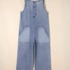 Women's Stone Blue Washed Denim Half Button Wide Leg Overalls with Pockets - Image 5