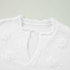 Women's Elegant White Flower Detail Knitted Notched Neck Sweater - Image 9