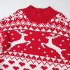 Women's Fiery Red Merry Christmas Reindeer Heart Pattern High Neck Sweater - Image 10