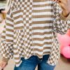 Women's Unique Khaki Lantern Sleeve Patchwork Blouse with Pocket - Image 2