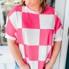 Women's Plus Size White Textured Checkerboard Round Neck T-Shirt - Casual Summer Style - Image 5