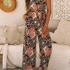 Women's Black Floral Print Belted Sleeveless Wide Leg Jumpsuit for Summer - Image 7