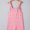 Women's Pink Stripe Knotted Strap Patched Pocket Casual Romper - Image 13